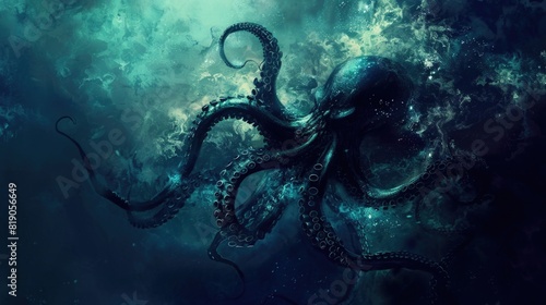 Deep sea monster - underwater - Ocean depths mystery - Copy Space