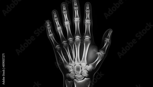 Joke x ray of human hand. Note: 6 fingers! photo