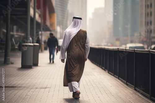 sheikh talking and walking togetherness on the city photo