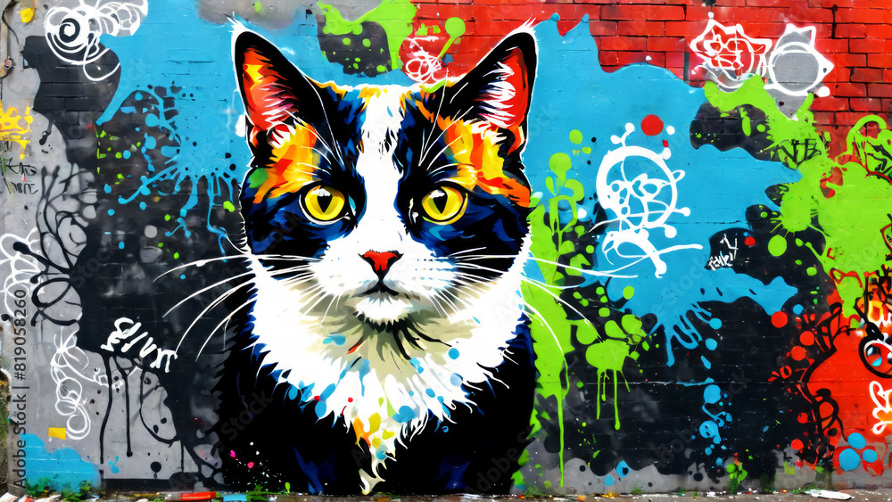 cat on graffiti brick wall cat on graffiti brick wall