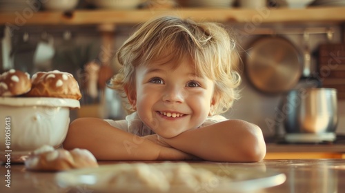 Delicious Face of a Happy Child in Kitchen