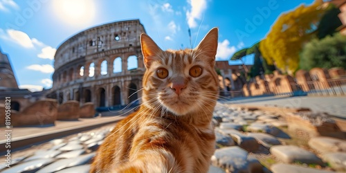 A cat takes a selfie at the Colosseum in Rome Italy. Concept Travel, Cats, Photography, Europe, Landmarks photo