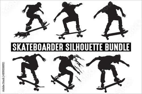 Skateboarders Silhouette Vector Bundle Illustration, skateboarders silhouettes Vector set collection.