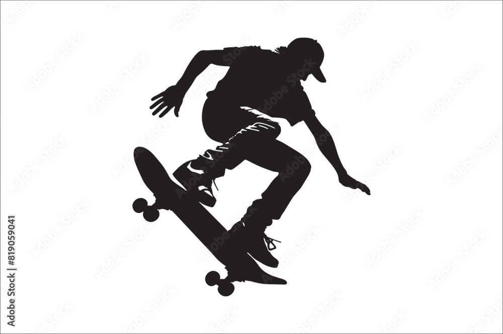 Fototapeta premium Skateboarders Silhouette Vector Illustration, skateboarders silhouettes Vector collection.