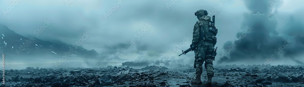 A lone American soldier with an M4 A lone American soldier with an M4
