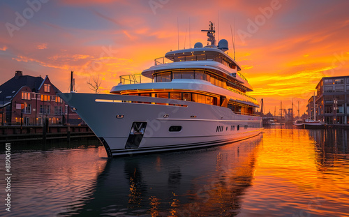 Luxury yacht anchored in the harbor at sunset © Анна Терелюк
