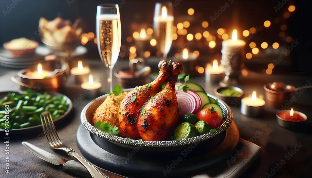 scenic view of tandoori chicken, champagne scenic view of tandoori chicken, champagne