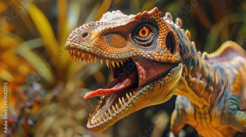  Dinosaurus portrait with open mouth. Dilophosaurus