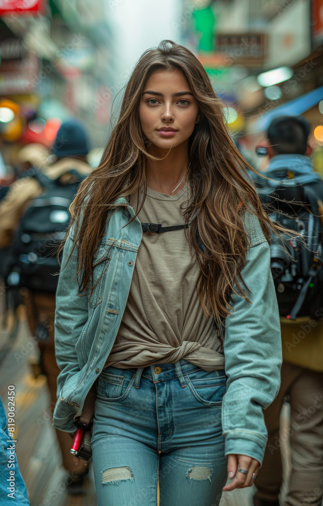 Beautiful young woman walking on the street Beautiful young woman walking on the street