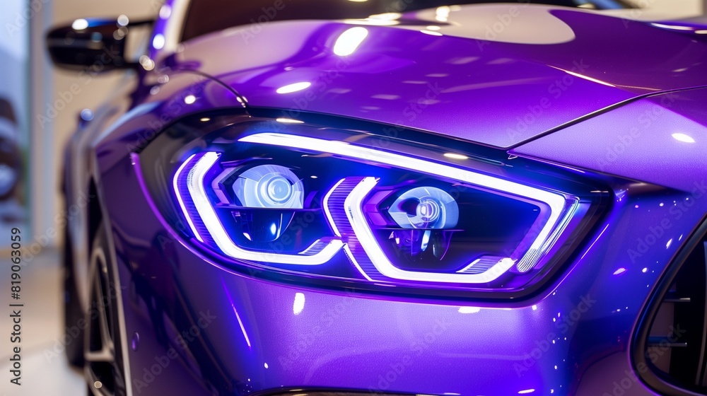 Vivid lavender headlamps on a rich cream backdrop - modern automotive lighting technology Vivid lavender headlamps on a rich cream backdrop - modern automotive lighting technology