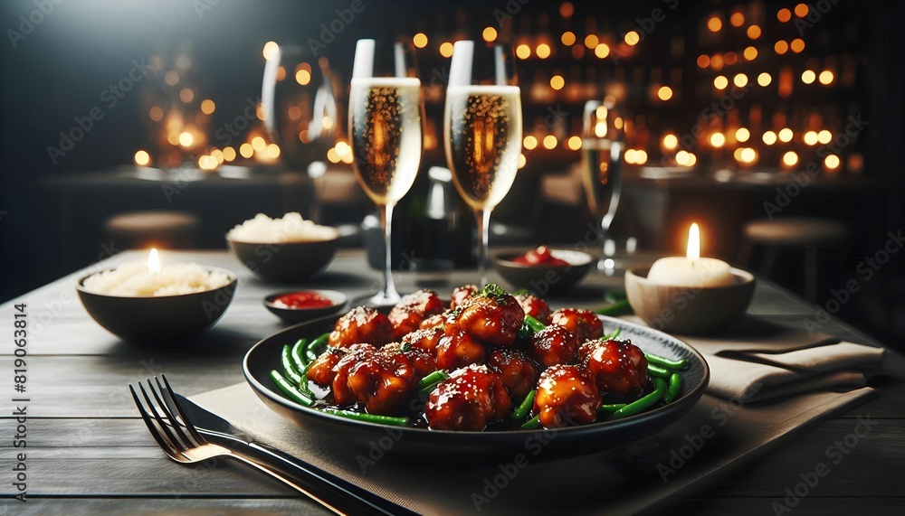 scenic view of chicken Manchurian, champagne scenic view of chicken Manchurian, champagne