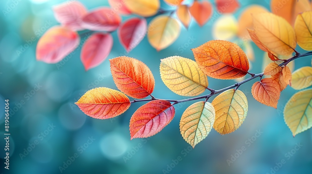 Obraz premium Nature Background Soft-focus image of branches with colorful leaves Illustration image,