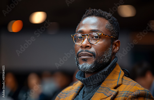 Close-up portrait of mature businessman wearing eyeglasses and jacket