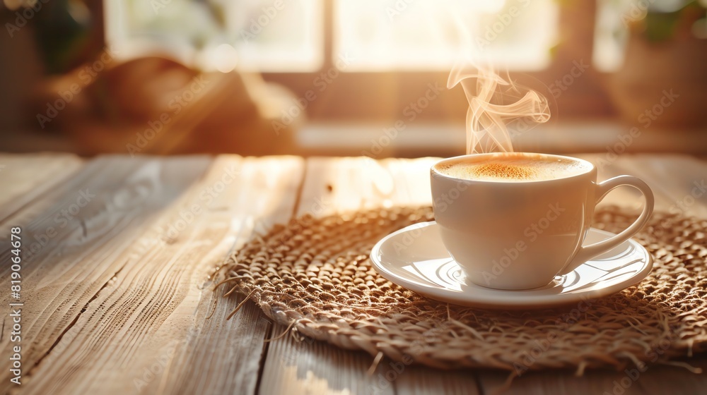 Grant yourself a moment of relaxation with a steaming cup of coffee, set in a peaceful environment Perfect for lifestyle, wellness, and food themes Isolated with ample copy space Grant yourself a moment of relaxation with a steaming cup of coffee, set in a peaceful environment Perfect for lifestyle, wellness, and food themes Isolated with ample copy space