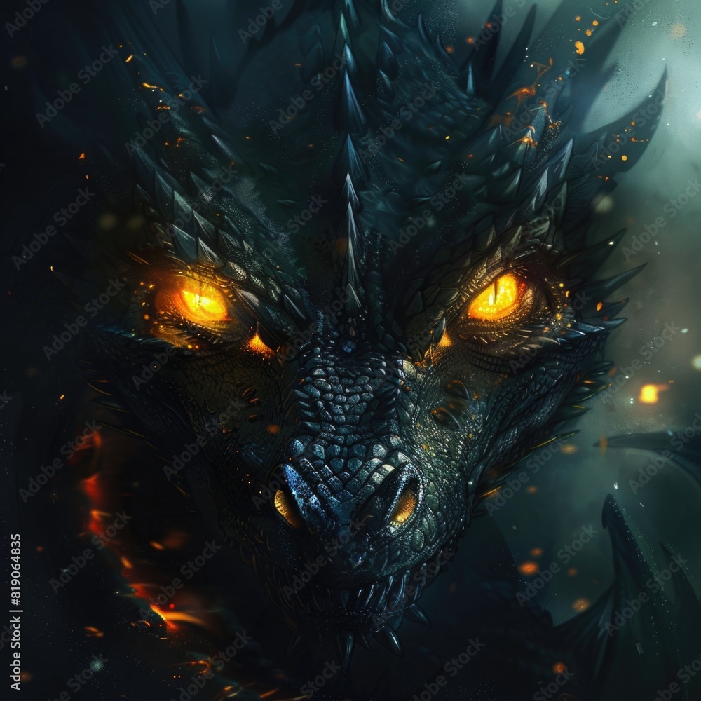 Dragon with glowing eyes