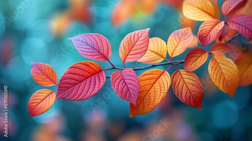 Nature Background Brightly colored leaves with a soft, blurred background Illustration image, © DARIKA