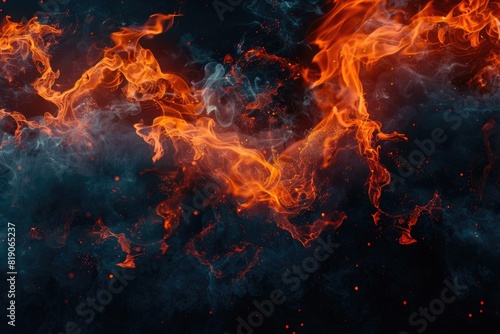 A close-up image of a fire burning on a dark black background. Ideal for adding a dramatic touch to designs © Fotograf
