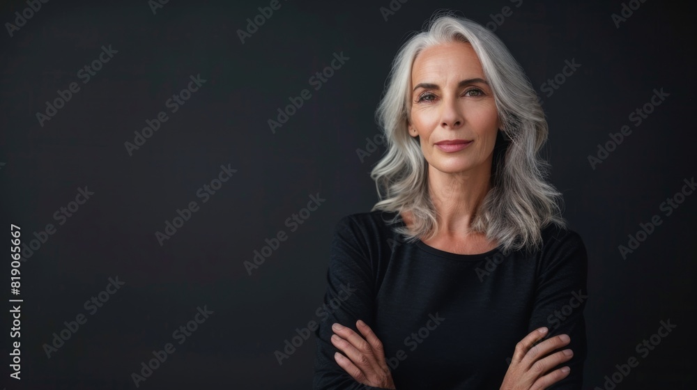 Mid age woman standing behind a flat background Mid age woman standing behind a flat background