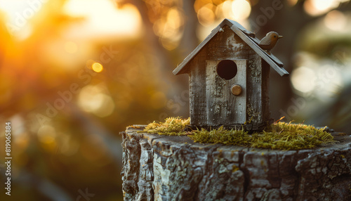 Wallpaper Mural Wooden birdhouse on a tree stump Torontodigital.ca