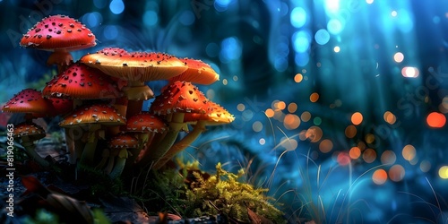 Mushrooms in Forest: AI-Generated Environment. Concept Forest Scene, AI-Generated, Mushroom Photography, Fungi Study, Nature Exploration