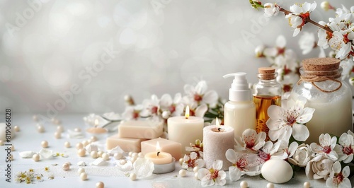 White Beauty Products With Daisies on a White Background