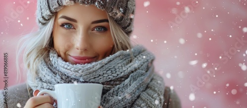 Woman in Hat and Scarf Holding Coffee Cup