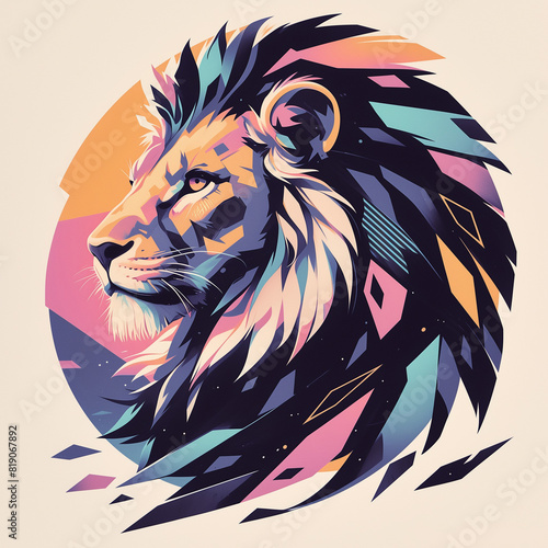 Lion illustration badge for t-shirt design. Animal lion concept poster. Creative graphic design. Digital artistic raster bitmap illustration. Graphic design art. AI artwork. 