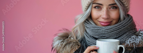 Woman in Hat and Scarf Holding Coffee Cup
