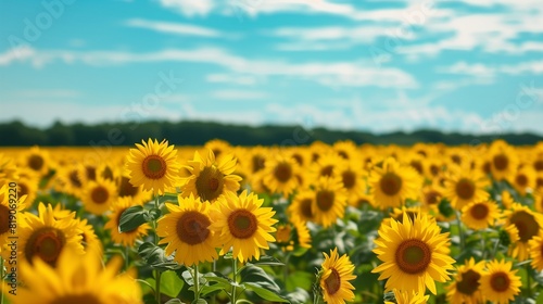 Bright Yellow Sunflower Field with a Turquoise Sky  Summer Vibrance