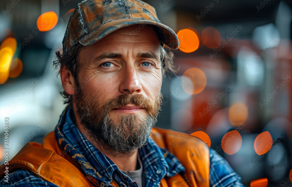 Mature man with beard is working in warehouse Mature man with beard is working in warehouse