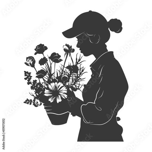 silhouette florist in action full body black color only