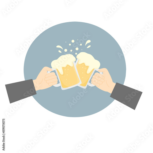 person holding a glass of beer, cheers illustration,  toasting  a glass of beer in hands
