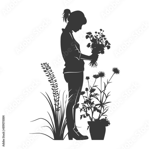 silhouette florist in action full body black color only
