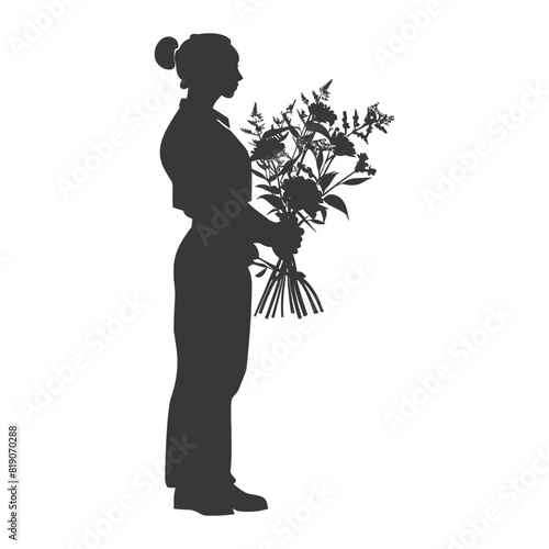 silhouette florist in action full body black color only