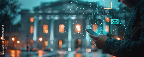 Man Using Phone in City at Night