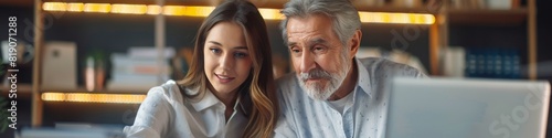 Man and Woman Looking at a Laptop