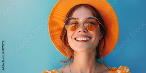 Young Woman in Orange Hat and Sunglasses