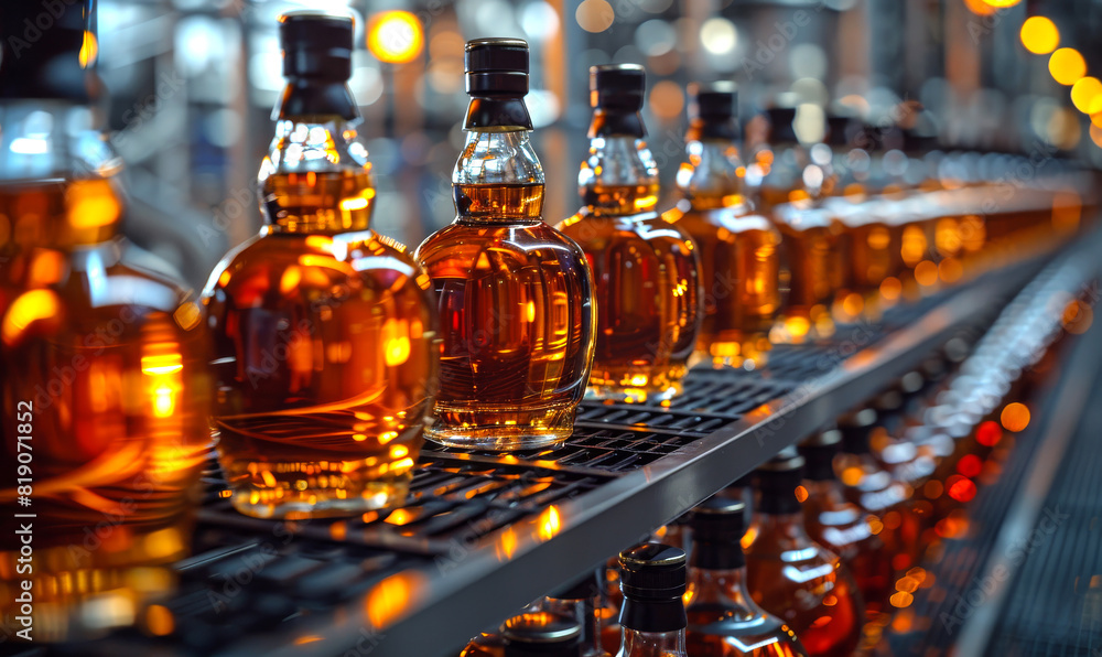 Rows of bottles on assembly line Rows of bottles on assembly line