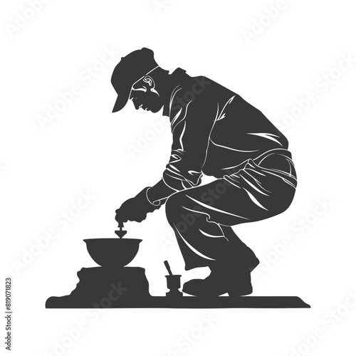 silhouette goldsmith in action full body black color only