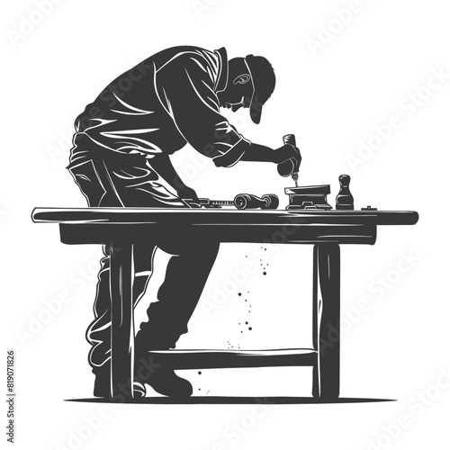 silhouette goldsmith in action full body black color only