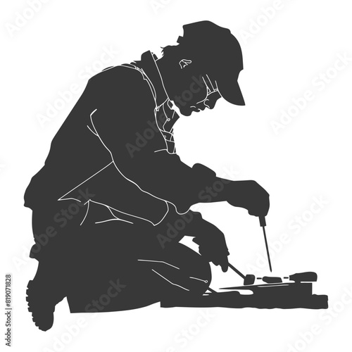 silhouette goldsmith in action full body black color only