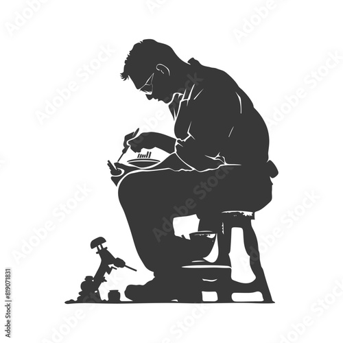 silhouette goldsmith in action full body black color only