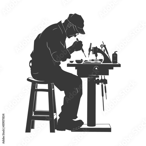 silhouette goldsmith in action full body black color only