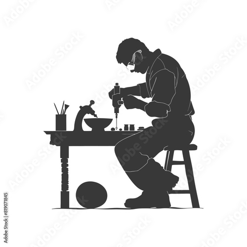 silhouette goldsmith in action full body black color only
