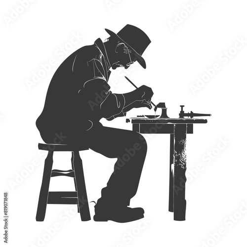 silhouette goldsmith in action full body black color only