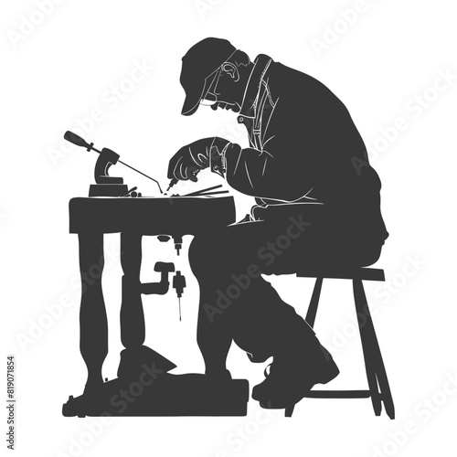 silhouette goldsmith in action full body black color only