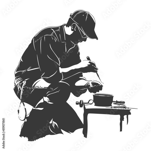 silhouette goldsmith in action full body black color only