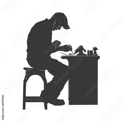 silhouette goldsmith in action full body black color only