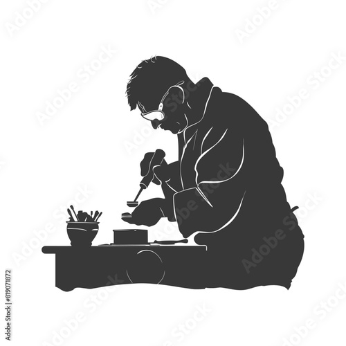 silhouette goldsmith in action full body black color only