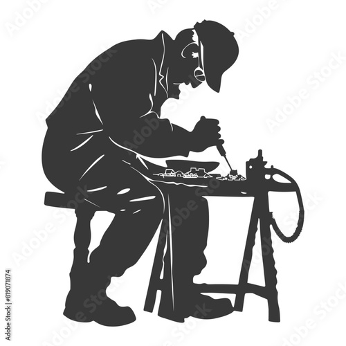 silhouette goldsmith in action full body black color only